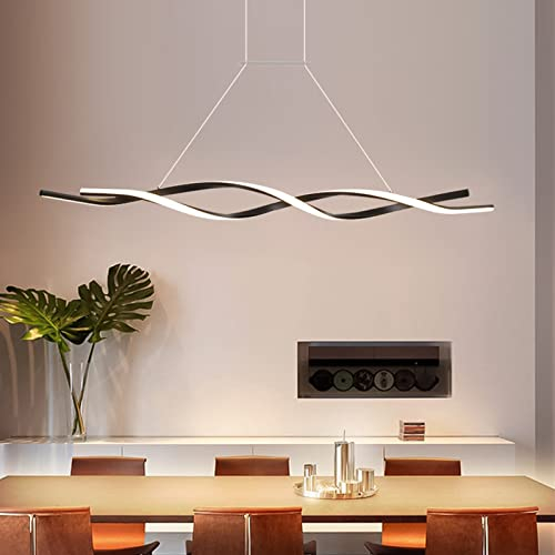 Pendelleuchte esstisch LED Dimmbar Wohnzimmer Hängelampe Modern Hängeleuchte mit Fernbedienung im Wellenförmig Design höhenverstellbar Innen Beleuchtung für Küche Büro Kronleuchter (Schwarz, 120cm)