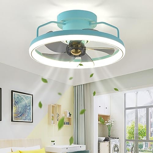 YFouCnd I Lampara Ventilador Techo Inteligente Moderno LED Regulable 6 Velocidades Reversible Con Control Remoto/APP Luz De Ventilador De Cabeza Móvil Para Dormitorio Sala De Estar,Verde menta