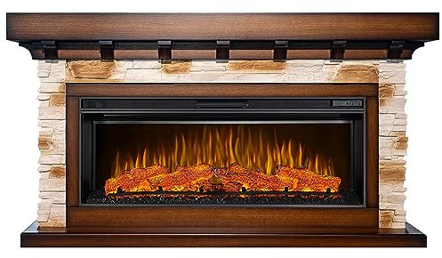 ArtiFlame Elektrokamin mit Gehäuse Ludwig AF42 Multicolor LED mit Klang, 5 Flammenfarben, 5 Farben Holzbeleuchtung, Timer, 5 Helligkeitsstufen, Fernbedienung, 3D Oak Antique