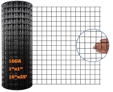 16GA PVC Black 16in x 25ft-1in x 1in Welded Wire Mesh Garden Economy Fence