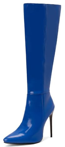 Carkuolary Womens Knee Stivali Alti Sexy Appuntito tacco a spillo High Heel Long Autunno Stivali Moda & Classico Dress Scarpe per donne Ragazze Le signore Blu Numero 38