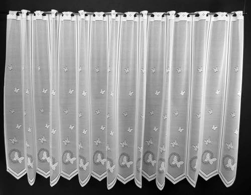 Gardinen Kranzusch Scheibengardine Schmetterlinge 90x60 cm H/B Weiß Bistrogardine Vorhang Küche 1er Pack