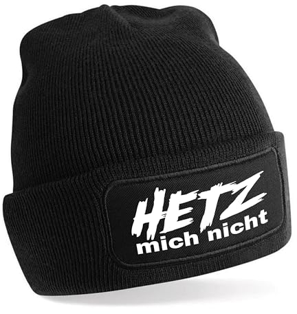 Beanie Strickmütze mit Spruch | Hetz Mich Nicht | schwarz | Unisex SoftTouch angenehm weiche und warme Wintermütze | OneSize Einheitsgröße für Erwachsene