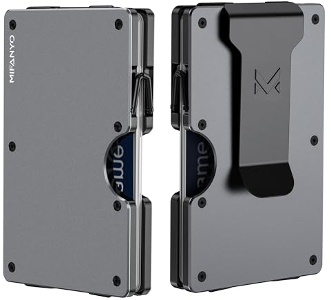 MIFANYO Metall Geldbörse für Herren, Schlanke Kartenetui Geldklammer, RFID-Blocker Fronttasche Geldbeutel, Minimalistische Aluminiummetall Kartenhalter, Männer Kleine Brieftaschen, Mattes Grau