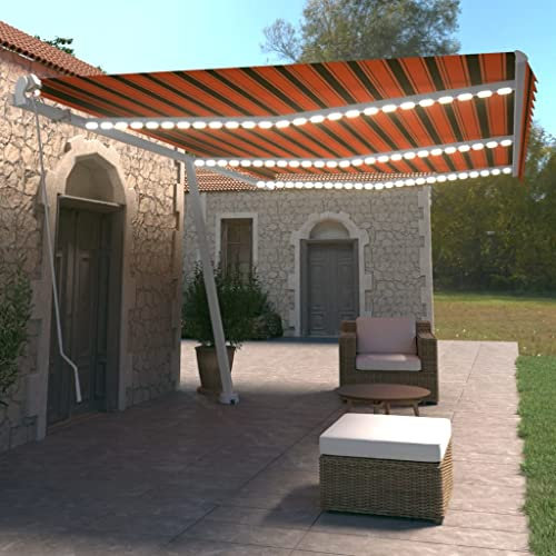 Sichtschutz Balkon Überdachung haustür Haustürüberdachungen Gelenkarmmarkise Einziehbar mit LED 600x350 cm Orange und BraunGeeignet für Tür Terrasse Balkon