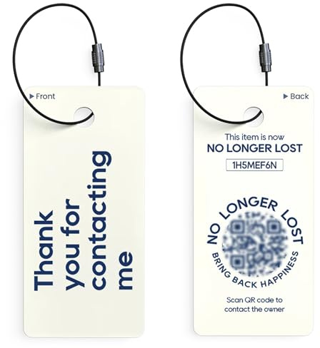 NO LONGER LOST BRING BACK HAPPINESS NoLongerLost Smart Schlüsselanhänger mit QR Code | Rechteckiger Teslin Anhänger für Schlüssel & Taschen | Reise Gadget für Travel Essentials | 5,3 × 2,5 cm