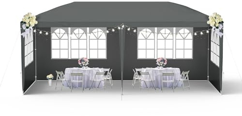XMTECH Partyzelt Pavillon 3x6m (18 m²) mit 6 Seitenteilen – Anthrazit, wasserdicht & UV-beständig, stabiles Stahlgestell, Gartenzelt für Hochzeiten, Grillabende & mittelgroße Events