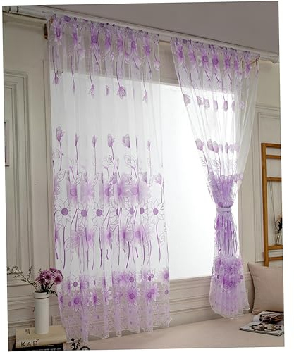Zerodeko Sunflower Pattern Curtain 100x200cm Violet Color Floral Window Treatment for Living Room and Balcony Home Decor