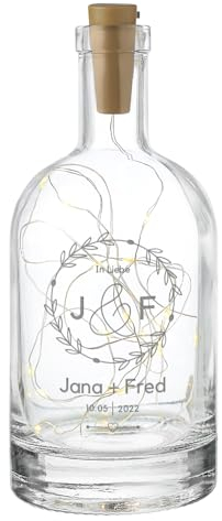 polar-effekt LED Leuchtflasche aus Glas mit personalisierter Gravur - Dekoflasche mit Lichterkette - Dekolicht zur Hochzeit - Geschenk für Paare