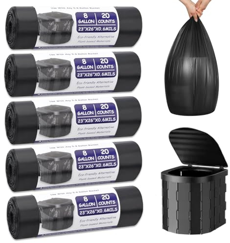 100 Stück Toilettenbeutel, Campingtoilette Beutel 30L Schwarz Biologisch Abbaubare, Extra Dick, Wasserdichte, für Alle Campingtoiletten, Mobile Toiletten, Müllbeutel, Reisen, Wandern