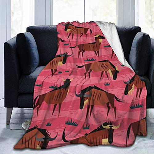 fifbird Bequeme Flanell-Fleecedecke, für alle Jahreszeiten, Smothness, Überwurf, Mikrofaser, Hoteldecke für drinnen und draußen (eine Herde von Gnu), 203,2 x 152,4 cm
