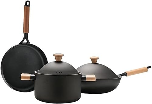 Amzheziyi Iron Three-Piece Set of Non-Stick Frying Pan Soup Pot Pan Kitchenware Household