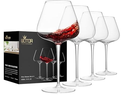 WOTOR Red Wine Glasses Set of 4-740ml Large Burgundy Wine Glasses with Long Stem, Hand Blown Crystal Wine Glasses - Light, Ultra-Thin, Lead Free, Gift Packaging for Wedding, Anniversary (Clear)