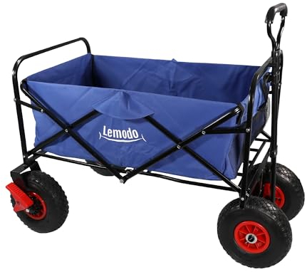 LEMODO Bollerwagen faltbar in blau, Handwagen mit Luftreifen, Leiterwagen mit 120 kg Tragkraft, Faltbollerwagen mit 2 Bremsen, Transportwagen für Hunde, Utensilien und Gepäck