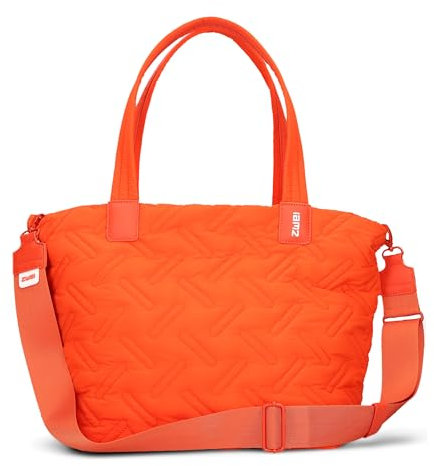 Zwei Damen Puffer Tasche Cleo CL200 gesteppter Shopper, quilted Tote Bag, ultraleicht, wasserabweisend, robust, als große Umhängetasche mit zusätzlichem langen Gurt tragbar (papaya)