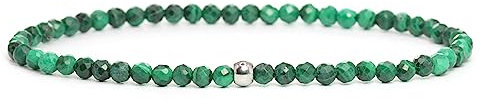 Echtes Malachit Edelstein Armband mit facettierten 3mm Perlen - verschiedene Längen - Heilstein Schutzstein Edelsteinarmband Glücksbringer Talisman Geschenk (Malachit, 14CM)