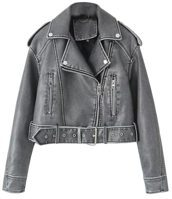 DGKaxiyaHM Women's Faux Leather Casual Short Coat Vintage Fashion Motorcycle Coat Jacket Blazer Collar Zip Up Coats
