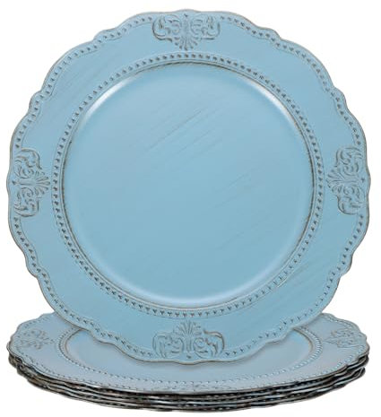 sourcing map 6 sottopiatti vintage sfusi, 33 cm, in plastica, con perline decorative per piatti piani, set di piatti rotondi, per matrimoni, feste, eventi, decorazione da tavolo, blu