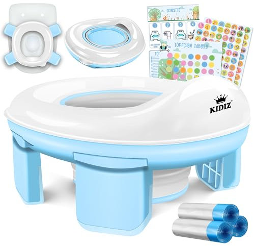 KIDIZ® Toilettensitz Kinder Töpfchen Töpfchentrainer WC Sitz | Lerntöpfchen bequemem, PP-Material mit Müllbeutel | Kindertöpfchen für Unterwegs & Belohnungssystem mit Stickern 3 in 1 Lösung