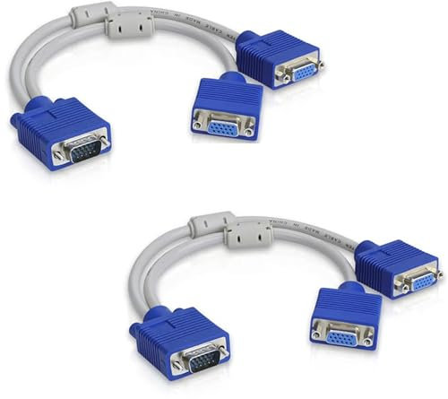 MEIRIYFA VGA Câble Splitter, 1080P HD VGA 1 mâle à 2 femelle adaptateur convertisseur vidéo câble double VGA moniteur Y câble pour duplication d'écran (2PCS, 30cm)