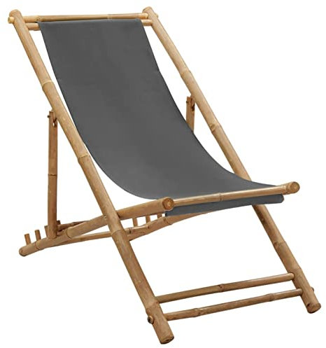Xichuzi Liegestuhl, Gartenliege, Sonnenliege, Relaxliege, Deckchair, Terrassenstühle, Beach Chair, Saunaliege, Bambus und Segeltuch Dunkelgrau