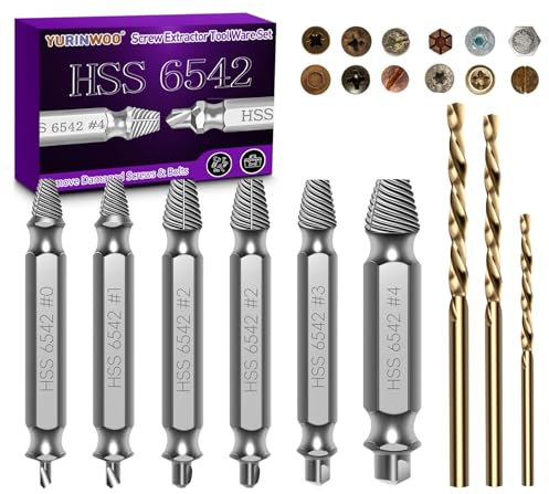 9 PCS Estrattore per Viti Danneggiate con 3 Punte Elicoidali, Estrattore Viti Spanate, Durezza 63-65 HRC, Modello Aggiornato HSS 6542, Estrattore Di Viti Set per Viti Danneggiate, Rotte o Strippate