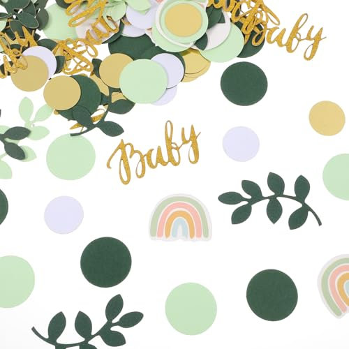 HJZHII 130 Stück Babyparty Deko Mädchen Konfetti,Regenbogen Babyshowerparty Deko,Baby Party Dekoration Glitzerndes Regenbogen Konfetti Tischdekoration Gold Champagner für Baby Geburtstagsparty (Grün)