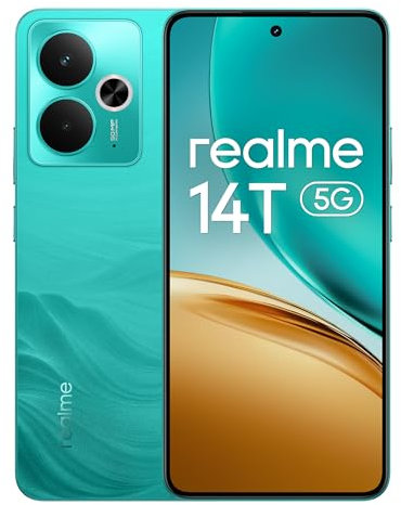 realme 14T 5G Smartphone 8+256 GB, Processore Dimensity 6300 5G, Batteria titanica da 5260 mAh, Ricarica rapida da 45 W, Display AMOLED eSports a 120 Hz, IP69, NFC, Verde