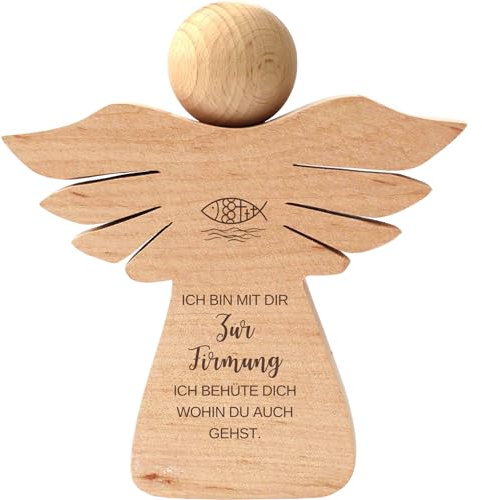 Geschenkissimo Engel zur Firmung „Ich behüte Dich, wohin du auch gehst“ - Holzengel mit Spruch als Geschenk - Schutzengel aus Holz für Mädchen & Jungen - Geschenkidee