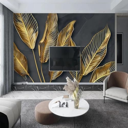 JCSMKFQ Mural 3D Living Room Wallpaper Abstract Vintage Gold Leaf Interior Bedroom Wall Art Silk Cloth Decoration Sticker