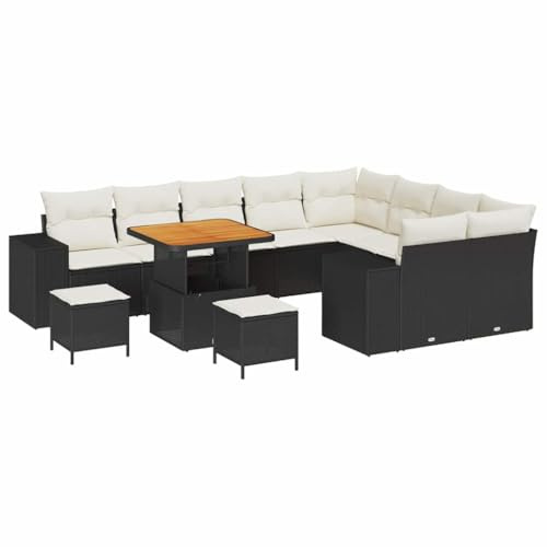 vidaXL Garten-Sofa-Set 12 pcs Schwarz Poly-Rattan, Garten und Terrasse, modernes, Robustes Outdoor-Sofa-Set, Entspannungsset für Lounge und Garten