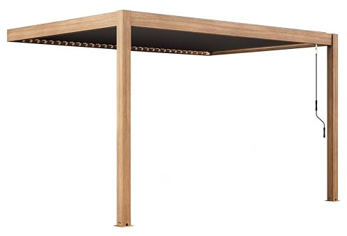 Oviala Pergola bioclimatique adossée 3x4m en Aluminium Bois Gris