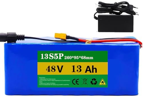 Batterie De Vélo Électrique 48V 13Ah Batterie Lithium-ION Rechargeable 48V pour Moteurs 250W, 350W, 500W, avec Chargeur, pour Vélo Électrique, Scooter Électrique Et Moto 48V 13Ah, T