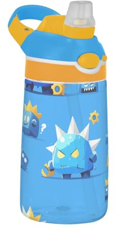 Yoogain Blue Cute Monster Cartoon Sports Water Bottles with Straw Lid Leak Proof Drinking Cup for Hiking, Travel, Running or Fitness