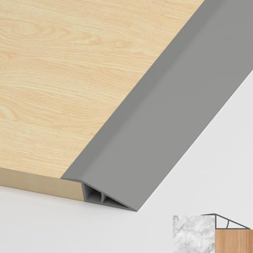 LIHIQIYA PVC Türschwellen Leiste, Übergangsprofil Selbstklebend, Übergangsleiste Boden Höhenausgleich Abdeckleiste für Parkettböden Laminate Schwellen (Grau, 17mm bis 20mm, 1M)