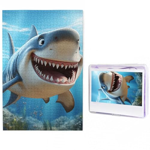 1000 Teile Puzzle für Erwachsene, personalisiertes Holzpuzzle, Cartoon-Hai-Schwimmpuzzles aus Fotos, Bilderpuzzle für Familie, Hochzeit, Weihnachten, Geburtstagsgeschenke