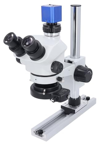 Luocute Kit de Stéréomicroscope Trinoculaire, Grossissement 7X-50X avec Caméra 24MP et Anneau Lumineux 144 LED, pour la Réparation électronique et la Microobservation (Prise UE)