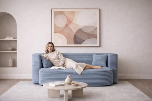 MyFoam Schaum-Sofa 3-Sitzer 200 cm mit Schlaffunktion, Abnehmbarer Bezug, modern & bequem (Hellblau)