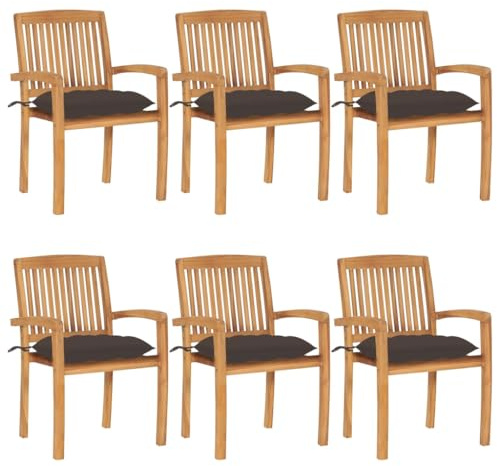 Frdhee Camping Stühle Campingsessel,Stapelbare Gartenstühle mit Kissen 6 STK. Massivholz Teak,Balkonstühle für Hof,Terrasse