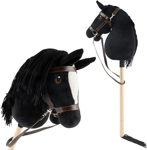 Bieco Hobby Horse Steckenpferd Rappe - Größe S, mit Trense | Abnehmbarer Stock & Schweif, für Springreiten, Dressur & Spielen | Hobby Horse Pferde