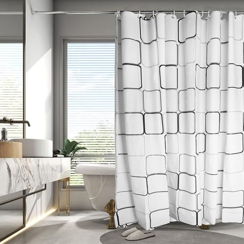 XRVRILE Rideau De Douche, Rideau Douche 200x200 Anti Moisissure PEVA Imperméable Lavable, avec 12 Anneaux et 2 Crochets Transparente, pour Baignoire Salle de Bain