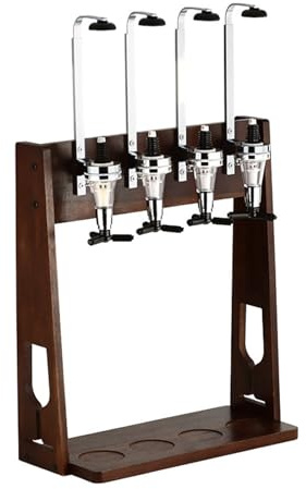 Drink Dispenser, Solid Wood Bottle Holder with Adjustable Measured Shot Glasses, Ideal for Home Pub or Kitchen Bar