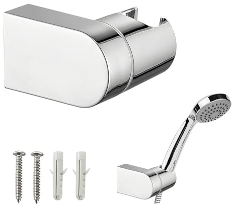 Shower Head Holder, 360° Adjustable Wall Mount Shower Bracket, ABS Chrome Plated Replacement Holder with Screws and Expansion Tubes, for Standard Handheld Shower Heads & Hoses, Silver