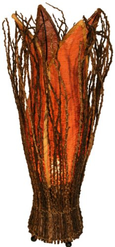 GURU SHOP Tischlampe/Tischleuchte `Flores`, in Bali Handgemacht aus Naturmaterial - Orange, 70x20x20 cm