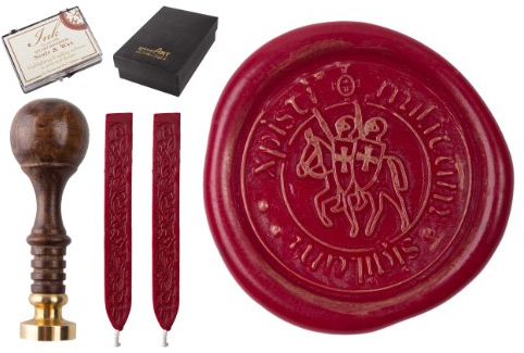 gravurART - Siegel Stempel Gravur Tempelritter mit 2 Stangen Siegelwachs und Siegelkissen