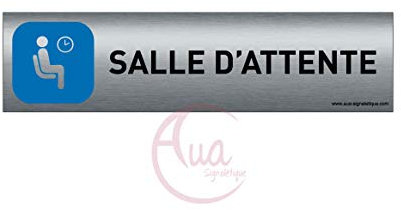 AUA SIGNALETIQUE - Plaque de porte Aluminium brossé imprimé AluSign - 200x50 mm - Double Face adhésif au dos - Impression UV directement sur l'aluminium (Pas de contre collage) (Salle d'attente)