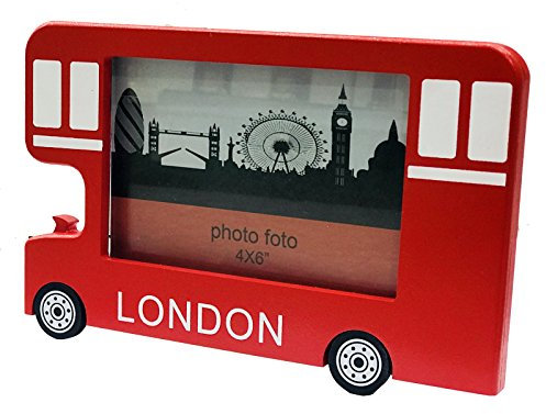 Houten Bus Fotolijst Londen Engeland Souvenir geschenk 4 x 6 Inch