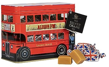London Bus Souvenir Tin with Vanilla Fudge - Christmas Fudge Sweets Gift Box with Individually Wrapped Sweets - Novelty British Sweet Tin, London Souvenirs Gifts by The Silver Crane Company