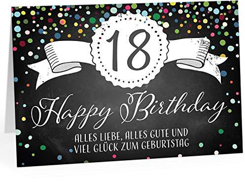 XXL Geburtstagskarte (A4) | Tafel Look Konfetti | mit Umschlag | Glückwunsch zum 18. Geburtstag | edle und hochwertige Klappkarte | Grußkarte | Maxikarte extra groß