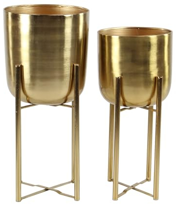 CosmoLiving by Cosmopolitan Lot de 2 Pots de Fleurs en Forme de dôme en métal avec Support Amovible, 48,3 cm, 55,9 cm de Hauteur, doré